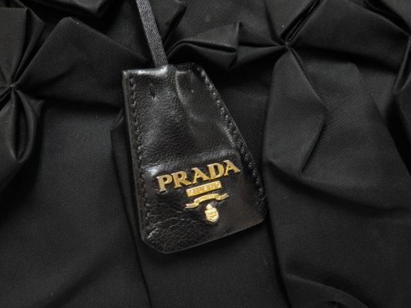 OLYMPUS DIGITAL CAMERA Prada Gathered Pleats Tote Bag Black