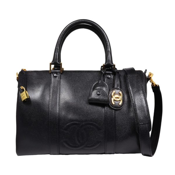 compass1711791811 Chanel Decacoco Cocomark 2way Boston Bag Caviar Skin Black