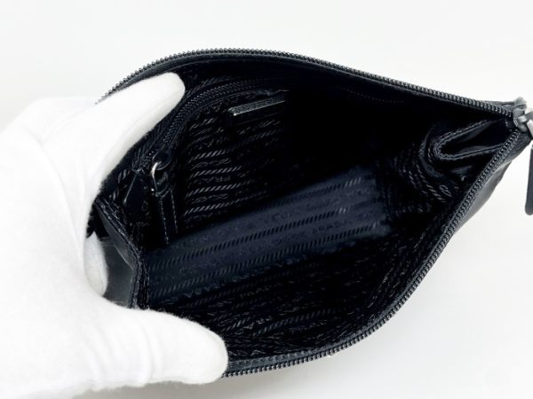 compass1712044351 Prada Hand Pouch Clutch Nylon Metal Logo Black