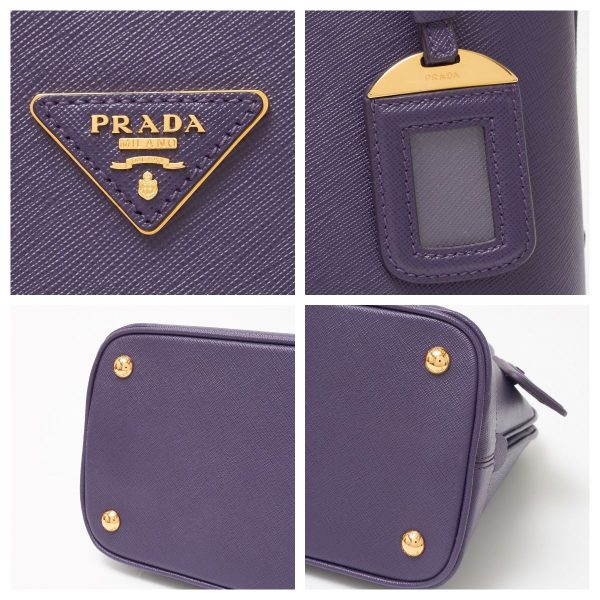 compass1713061970 Prada Saffiano Leather Bag Hand Shoulder Saffiano Leather Nylon Purple Gold