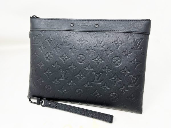 compass1715304122 Louis Vuitton Pochette To Go Clutch Bag Monogram Shadow Black