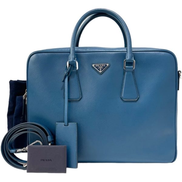 compass1716432856 Prada Saffiano Travel 2 Way Business Bag Silver Hardware Oceano Blue