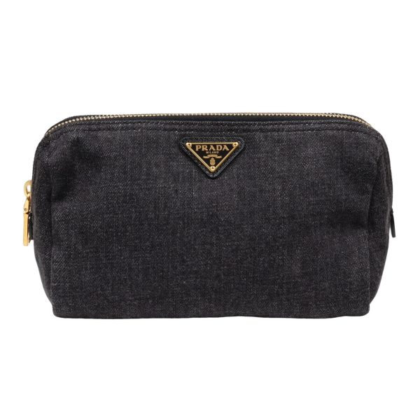 compass1716531403 Prada Denim Pouch Triangle Logo Black