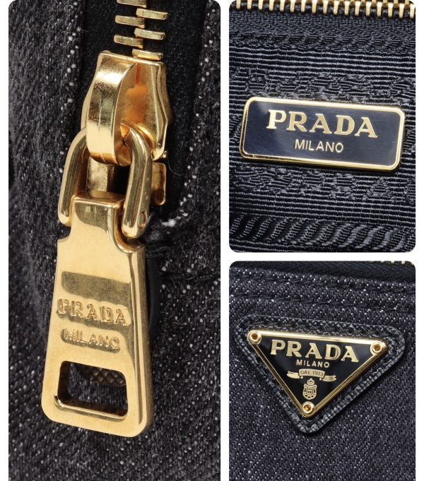 compass1716531567 Prada Denim Pouch Triangle Logo Black