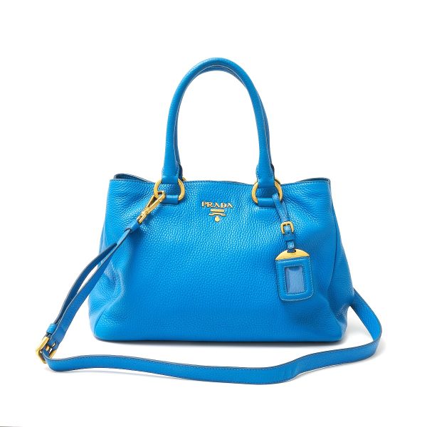 compass1719197340 Prada 2way Shoulder Handbag Calf Leather Blue