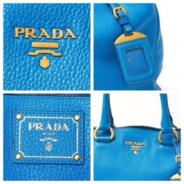 compass1719197371 Prada 2way Shoulder Handbag Calf Leather Blue