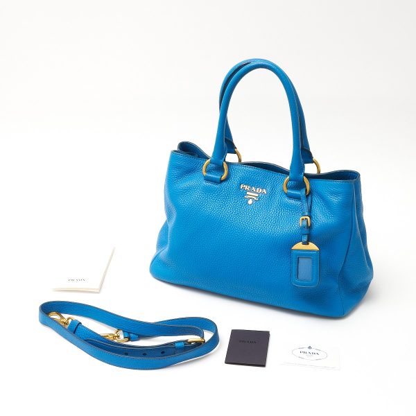 compass1719197380 Prada 2way Shoulder Handbag Calf Leather Blue