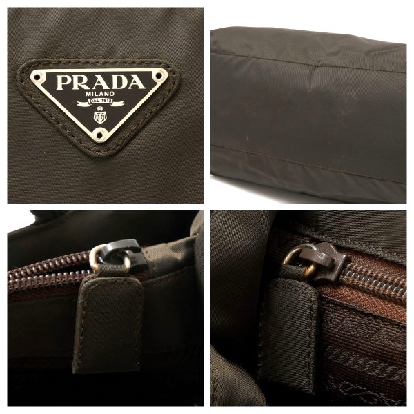 compass1719201148 Prada Nylon Handbag Tote Triangle Logo Brown