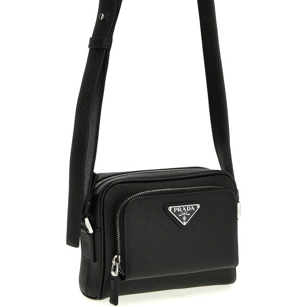 d8a95625debd161 ju 3 Prada Re Nylon Leather Shoulder Strap Bag Black