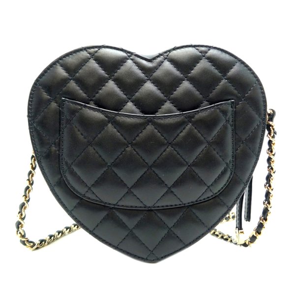 dh81113 2 Chanel Matelasse Heart Shape Chain Shoulder Lambskin Black