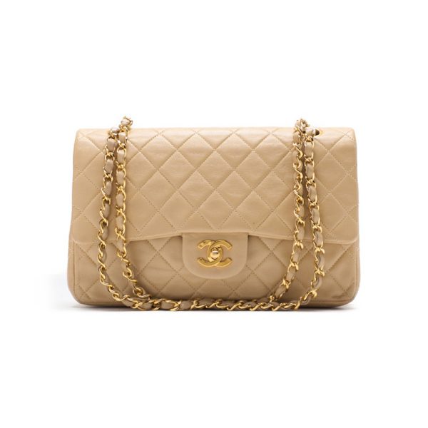 dn8azj6lr45ld 1 Chanel Matelasse Double Flap Chain Shoulder Bag Beige