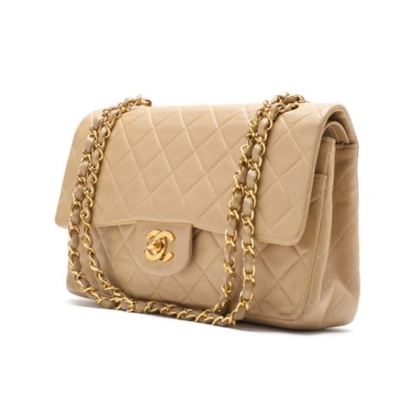 dn8azj6lr45ld 2 Chanel Matelasse Double Flap Chain Shoulder Bag Beige