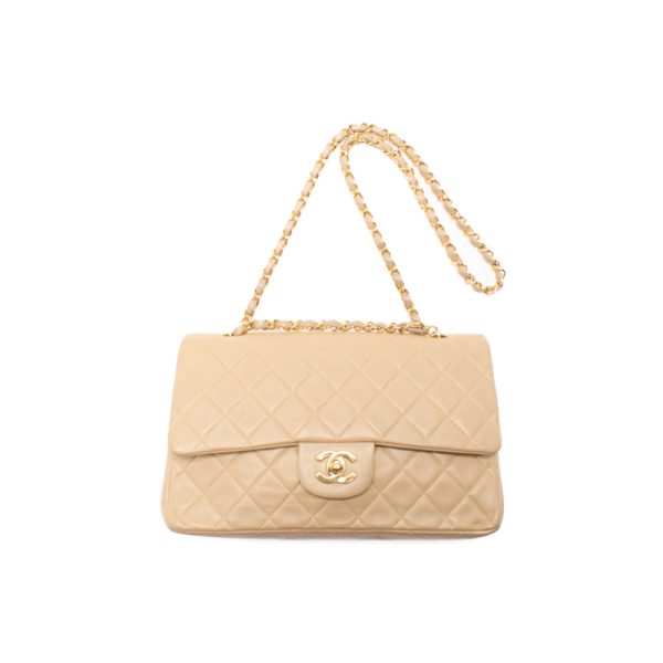 dn8azj6lr45ld 7 Chanel Matelasse Double Flap Chain Shoulder Bag Beige