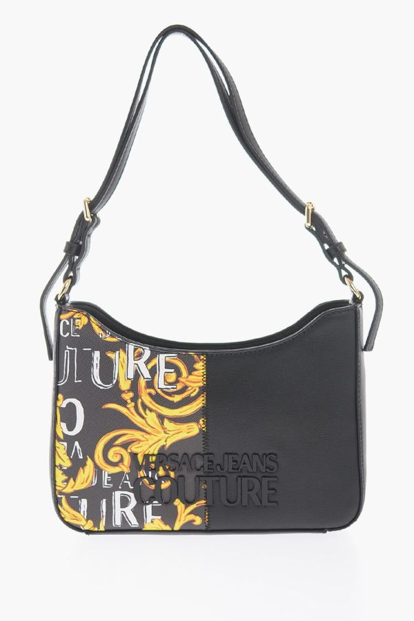 e059c732307e573 dk 1 Versace Jeans Couture Baroque Faux Leather Shoulder Bag Black