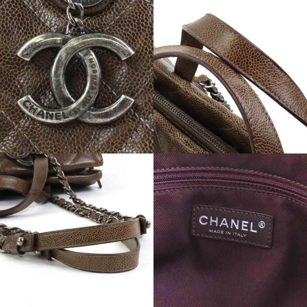 e55434a 9 c Chanel Handbag Shoulder Bag Matelasse Caviar Skin Leather Brown Silver