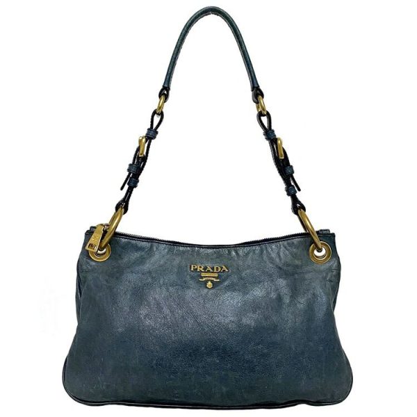 ec 18576 1 Prada Semi shoulder Bag Leather GP Blue Gold