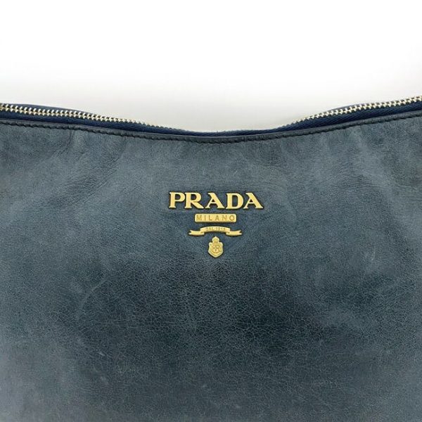 ec 18576 7 Prada Semi shoulder Bag Leather GP Blue Gold