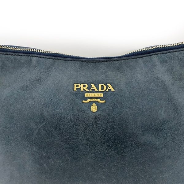 ec 18576 7 Prada Semi Shoulder Leather Bag Blue Gold