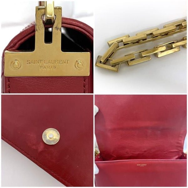 ec 19113 9 Saint Laurent Semi Shoulder Chain Leather Bag Red