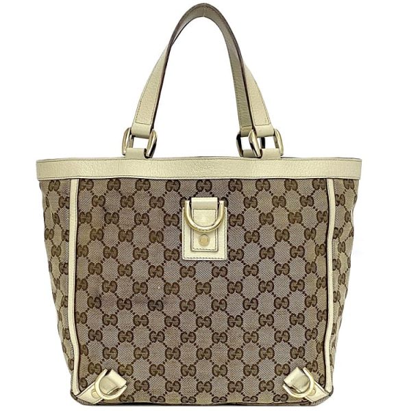 ec 19164 1 Gucci Tote Bag GG Canvas Leather Beige White