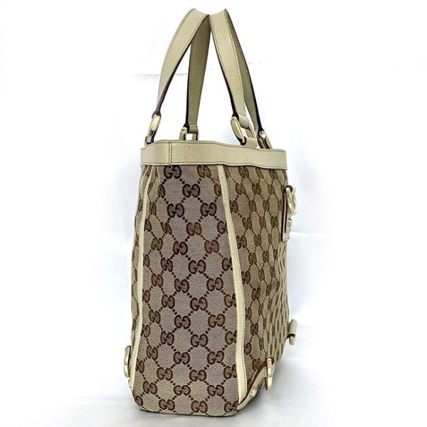 ec 19164 2 Gucci Tote Bag GG Canvas Leather Beige White