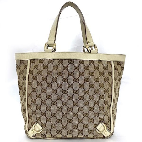 ec 19164 3 Gucci Tote Bag GG Canvas Leather Beige White