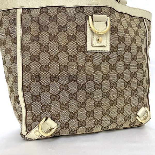 ec 19164 6 Gucci Tote Bag GG Canvas Leather Beige White