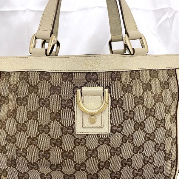 ec 19164 7 Gucci Tote Bag GG Canvas Leather Beige White