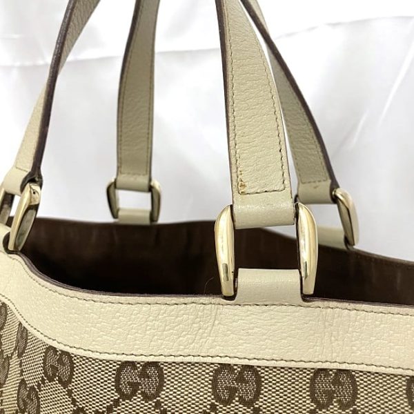 ec 19164 8 Gucci Tote Bag GG Canvas Leather Beige White