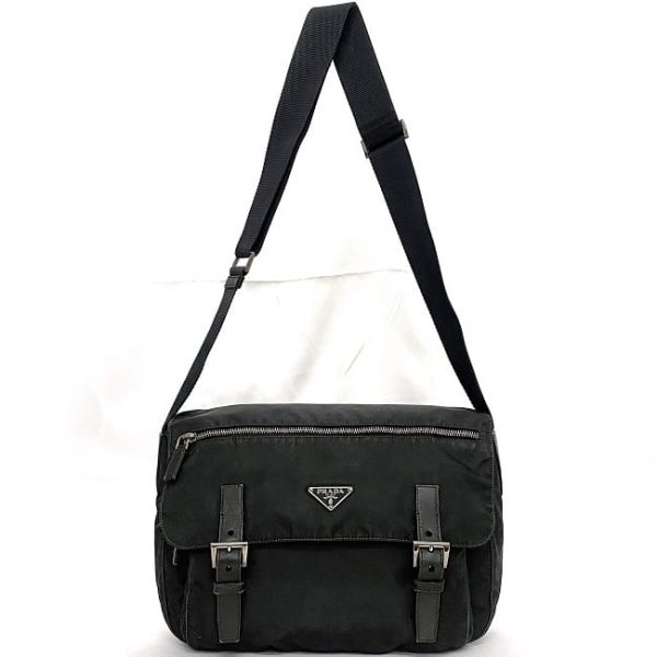 ec 19169 2 Prada Shoulder Bag Tessuto Nylon Leather Black