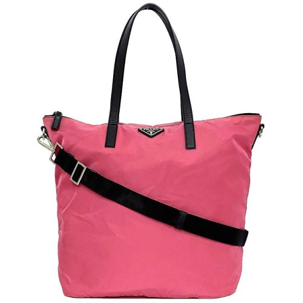 ec 19338 1 Prada Triangular Logo Tote Bag Tessuto Pink Black