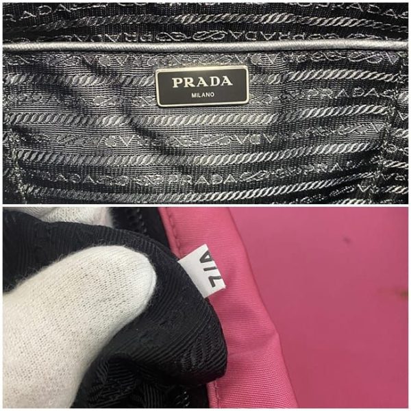 ec 19338 10 Prada Triangular Logo Tote Bag Tessuto Pink Black