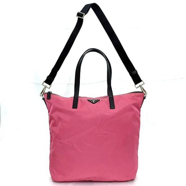 ec 19338 4 Prada Triangular Logo Tote Bag Tessuto Pink Black