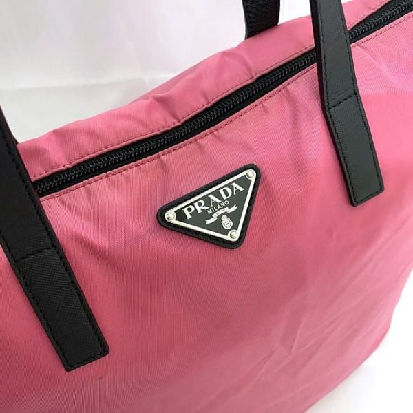 ec 19338 8 Prada Triangular Logo Tote Bag Tessuto Pink Black