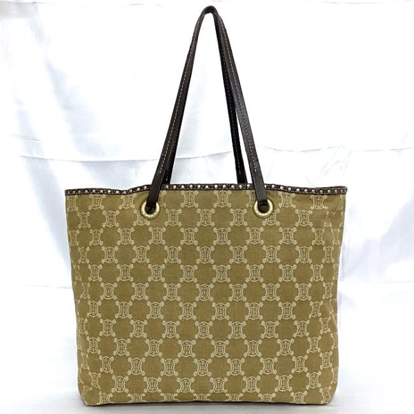 ec 19419 3 Celine Tote Bag Beige Brown Macadam Logo All Over Pattern Canvas Leather