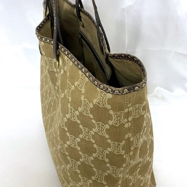 ec 19419 6 Celine Tote Bag Beige Brown Macadam Logo All Over Pattern Canvas Leather