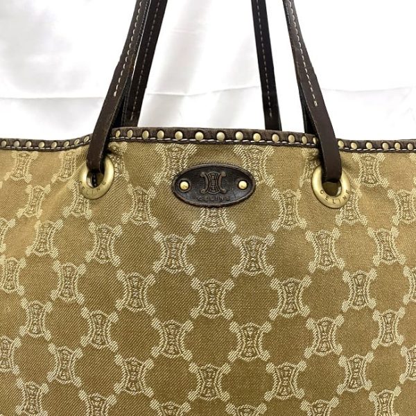 ec 19419 7 Celine Tote Bag Beige Brown Macadam Logo All Over Pattern Canvas Leather