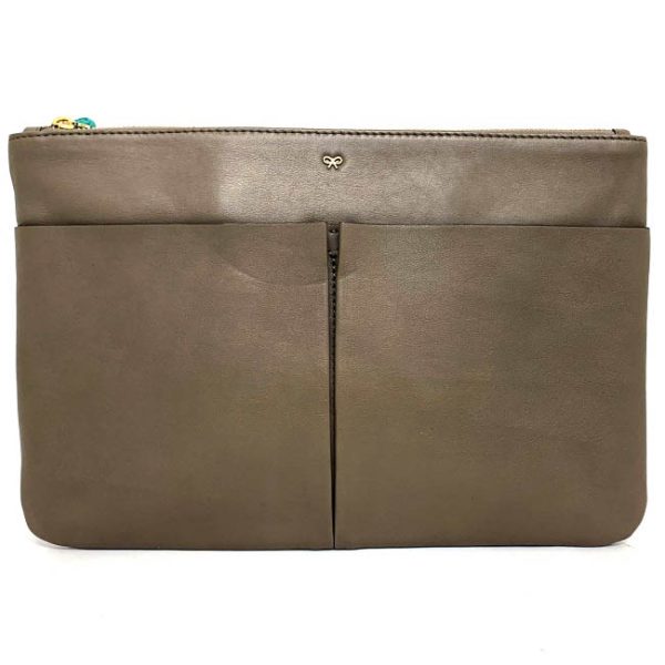 ec11156 2 Anya Hindmarch Clutch Bag Leather Gray