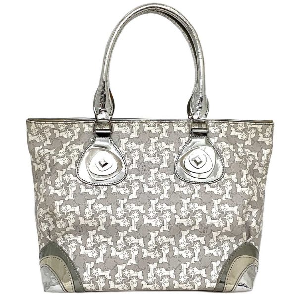 ec14859 1 Celine Tote Bag Gray Silver White Saluki Logo PVC Leather