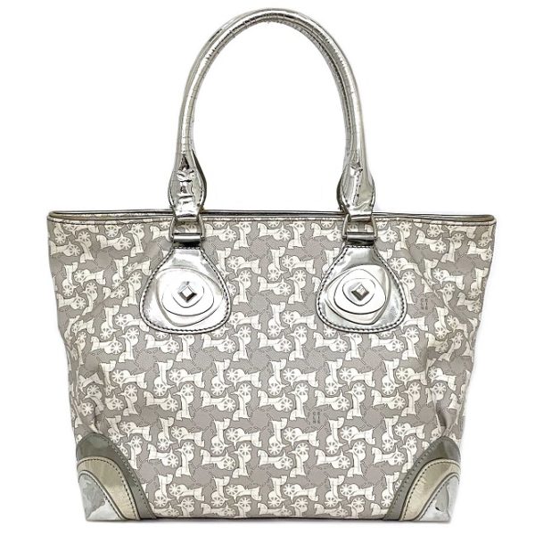 ec14859 3 Celine Tote Bag Gray Silver White Saluki Logo PVC Leather