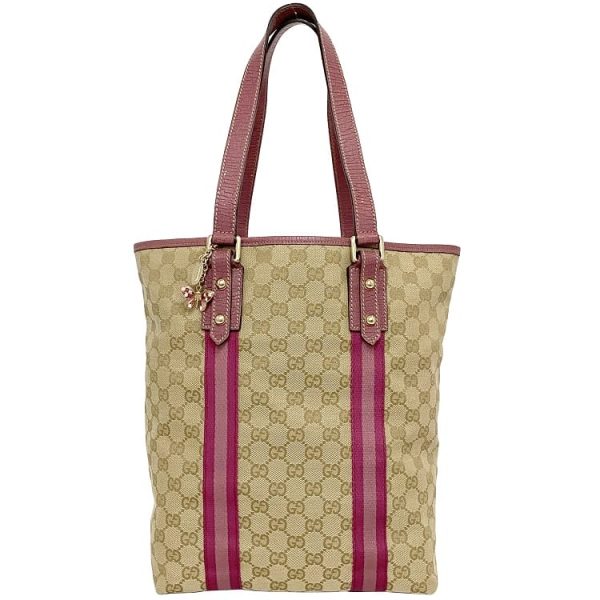 ec16653 1 Gucci Tote Bag Sherry Canvas Leather Horsebit GG Beige Pink