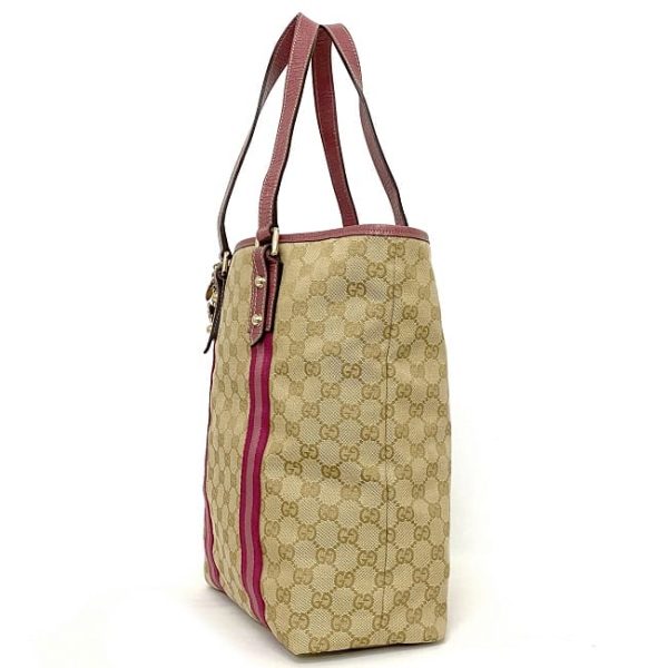 ec16653 2 Gucci Tote Bag Sherry Canvas Leather Horsebit GG Beige Pink