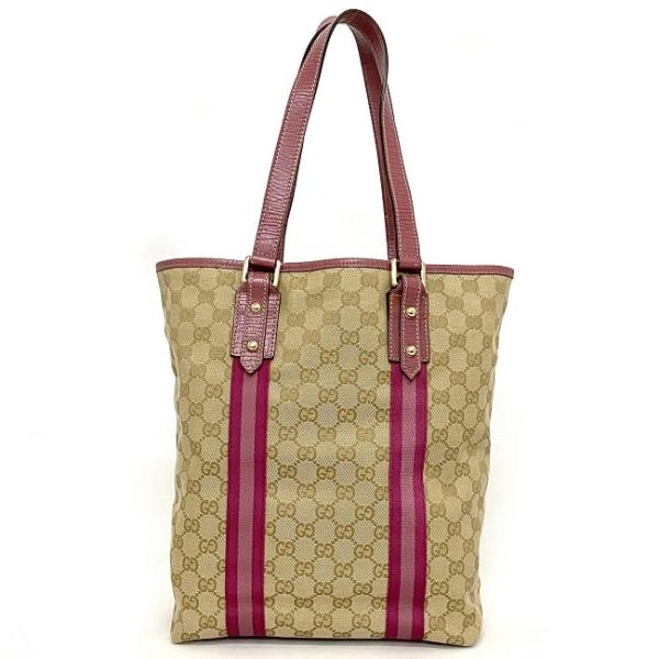 ec16653 3 Gucci Tote Bag Sherry Canvas Leather Horsebit GG Beige Pink