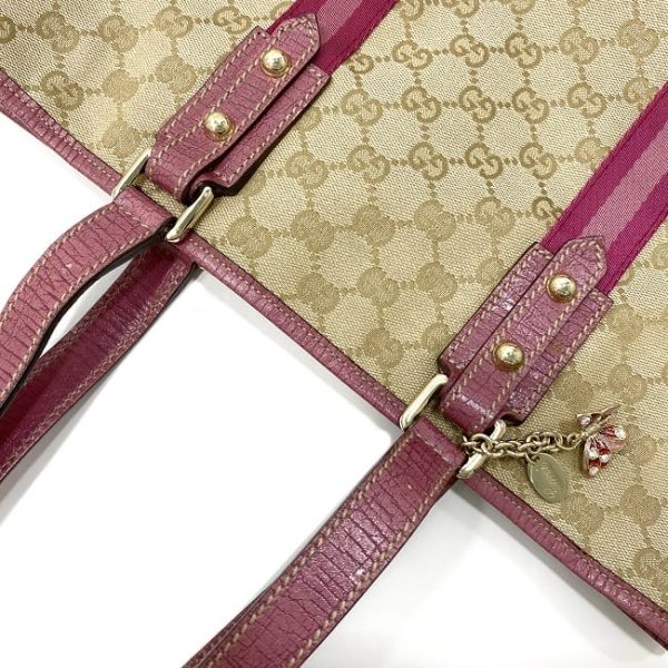 ec16653 6 Gucci Tote Bag Sherry Canvas Leather Horsebit GG Beige Pink