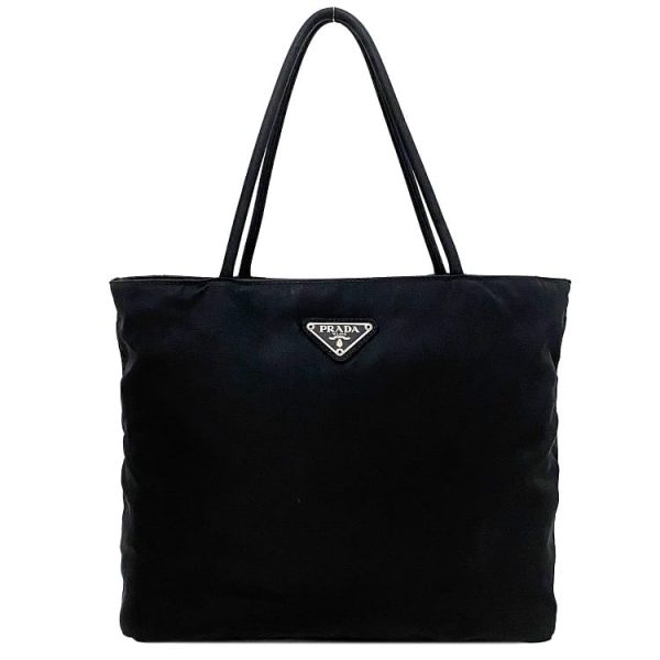 ec16766 1 Prada Tote Handbag Tesuto Nylon Black Silver Nero