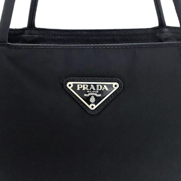 ec16766 9 Prada Tote Handbag Tesuto Nylon Black Silver Nero