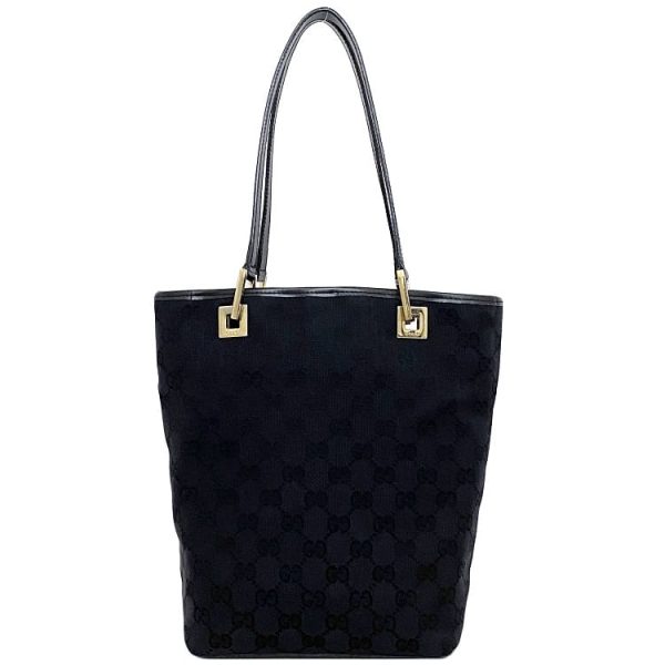 ec17915 1 Gucci Tote Bag GG Canvas Leather Black Gold