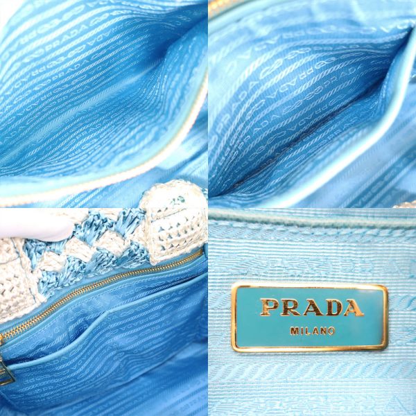 ecsm 00000050215 104 Prada Handbag Basket Bag Raffia Logo Plate Blue White