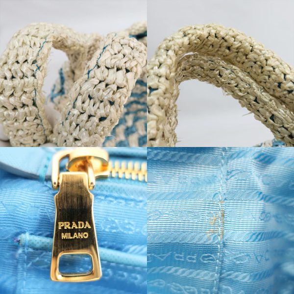 ecsm 00000050215 106 Prada Handbag Basket Bag Raffia Logo Plate Blue White