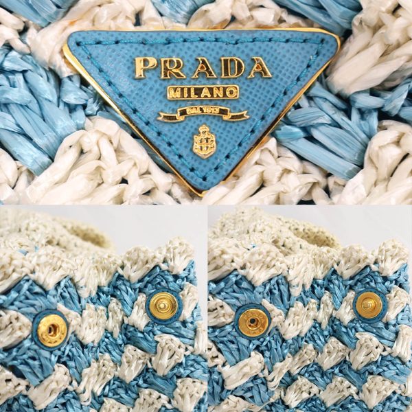 ecsm 00000050215 107 Prada Handbag Basket Bag Raffia Logo Plate Blue White